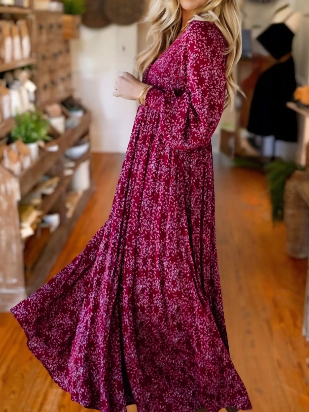 Women’s Burgundy Floral Maxi Dress
